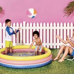 Colorful Inflatable Kids Pool - Pink, Yellow & Blue